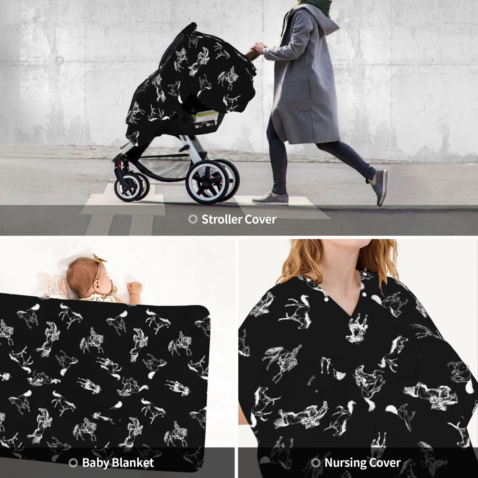 Car Seat Cover Baby - Minimalist Sketch Knight Horse Breathable Infant Car Seat Cover for Baby Carseat, Lightweight Comfort Baby Essentials Must Haves Newborn Stuff for Girl Boy