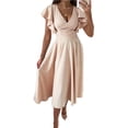 thumbnail image 1 of Fjuchai Robes en Chiffon pour Femmes Manches Courtes Col en V Robe Décontractée à Volants S-TTG, 1 of 9