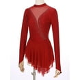 thumbnail image 5 of MSemis Women's Figure Ice Skating Dress Roller Gymnastics Leotard Lyrical Dance Costume Burgundy L, 5 of 7