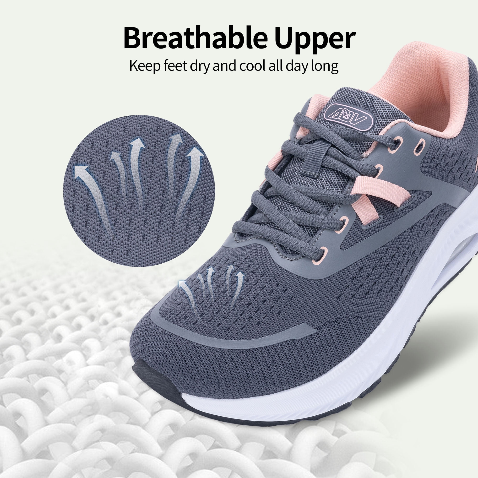 AOV Wide Toe Box Shoes Women Arch Support Walking Shoes Plantar Fasciitis Orthotic Tennis Sneakers GreyPink Size 9