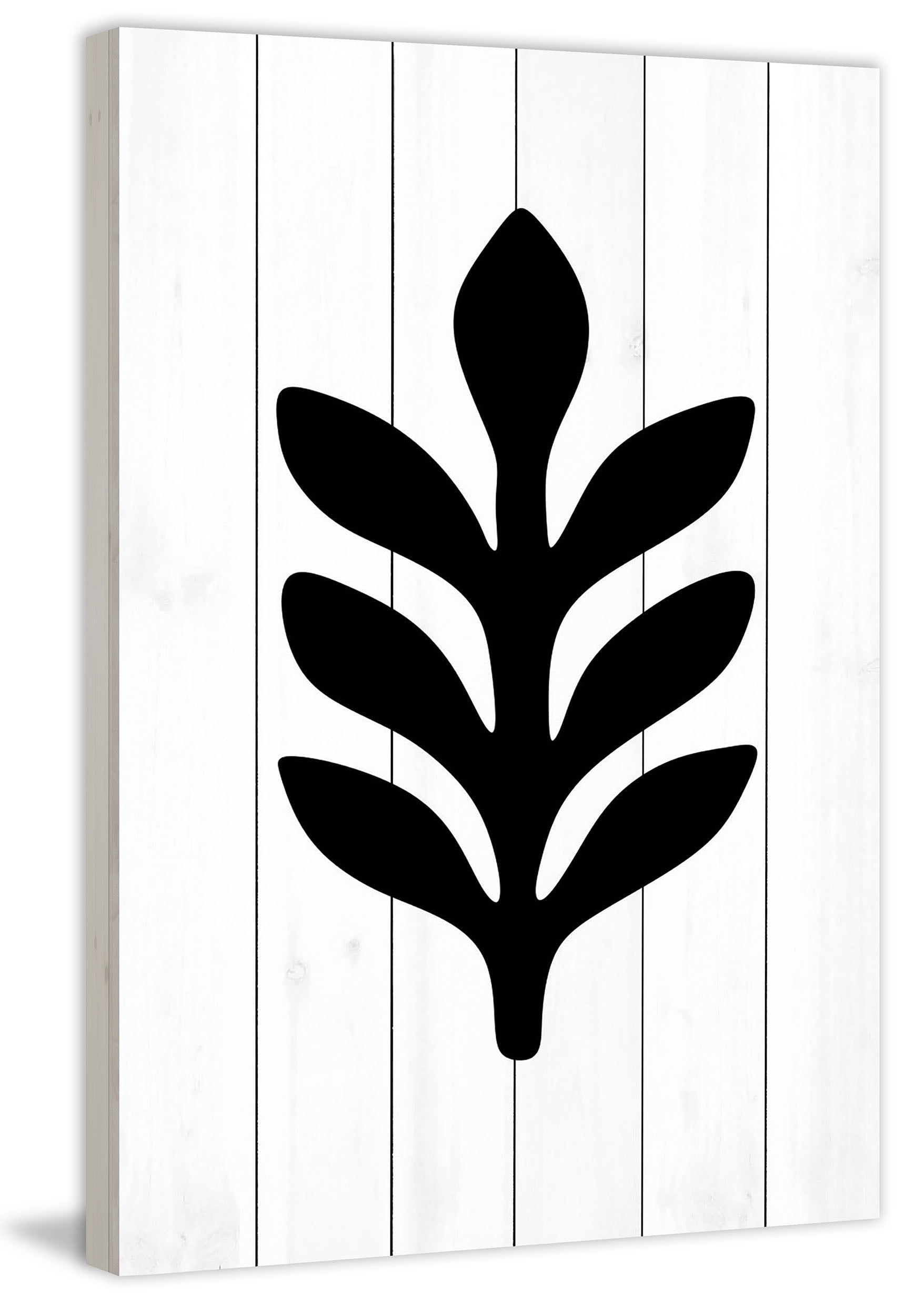 "Black Leaf 2" Painting Print on White Wood