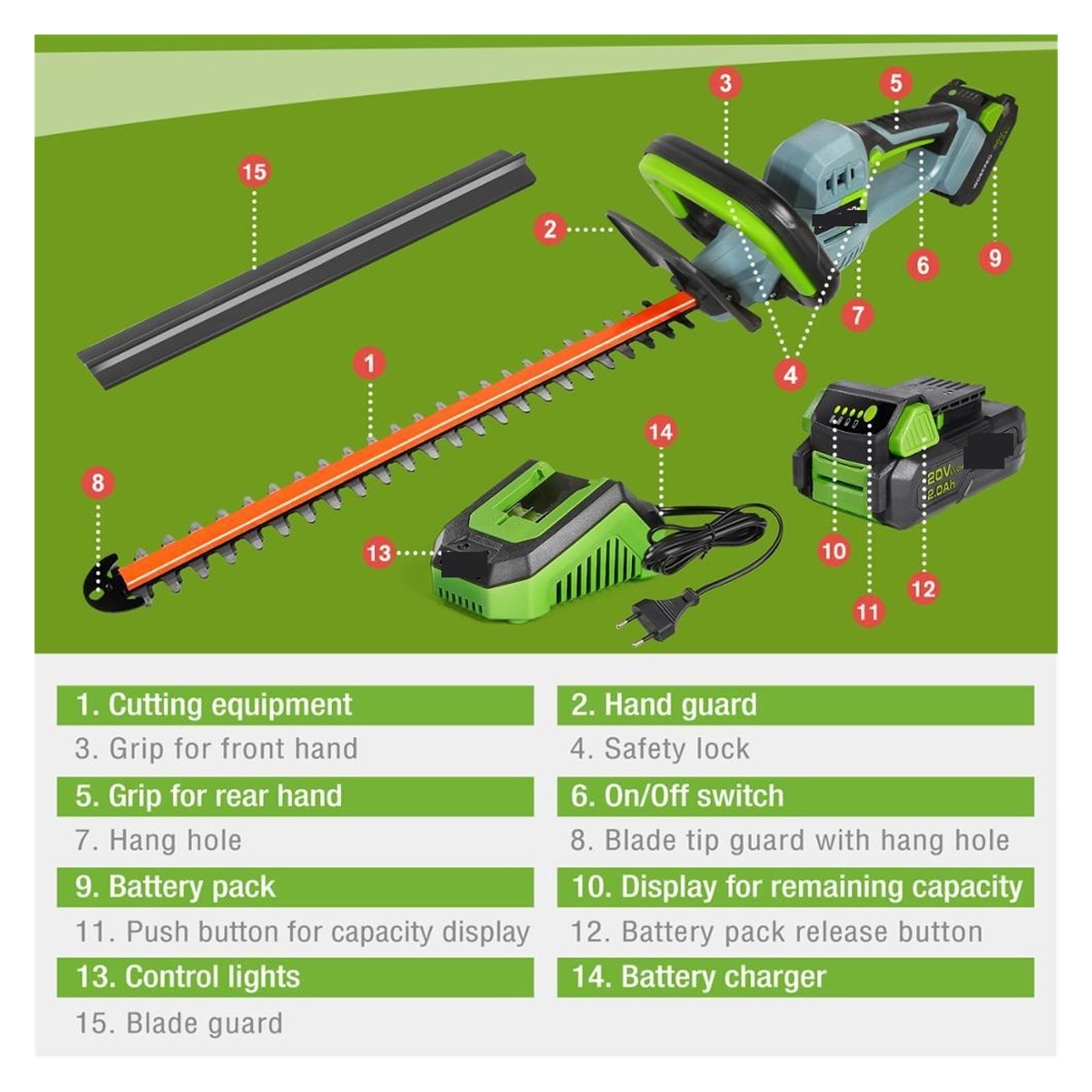 18/20V Cordless Hedge Trimmer Electric Household Trimmer Pruning Saw Quick Charge Rechargeable Hedge Trimmer For Garden ,2 IN 1 Trimmer & Edger