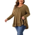 thumbnail image 4 of Plus Size Tunic Tops for Women Button V Neck Long Sleeve Ruffled Hem Swing Flowy Blouses 2X Brown, 4 of 6