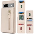 thumbnail image 2 of for Google Pixel 7A Case with Card Holder for Women, for Google Pixel 7A Phone Case Wallet with Credit Card with Ring Kickstand Zipper Shockproof Slim Stand Case - Warm White, 2 of 12