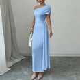 thumbnail image 2 of Stichou Womens Dresses 2026 Elegant One Off The Shoulder Long Sleeve Spring Formal Wedding Guest Bodycon Maxi Dress Blue XL, 2 of 5