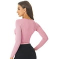 thumbnail image 4 of Fldy Womens Ballet Wrap Tops Gymnastics Dancewear Long Sleeve Dance Shirts Knitted Sweater Tops Pink XXL, 4 of 6