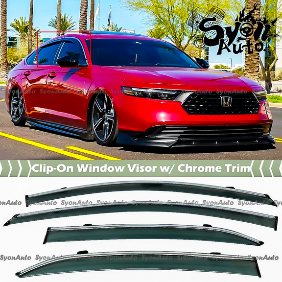 FITS 2023  HONDA ACCORD JDM SMOKE TINTED CLIP-ON WINDOW VISOR RAIN GUARD W/ CHROME TRIM