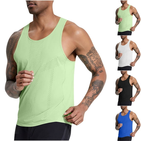 ZRGHAOYLQ Solid Tank Tops Moisture Wicking Quick Dry Shirt Mens Scoop Neck Athletic Vest Sleeveless Workout Shirts Lightweight Stretchy Gym Vest Tops