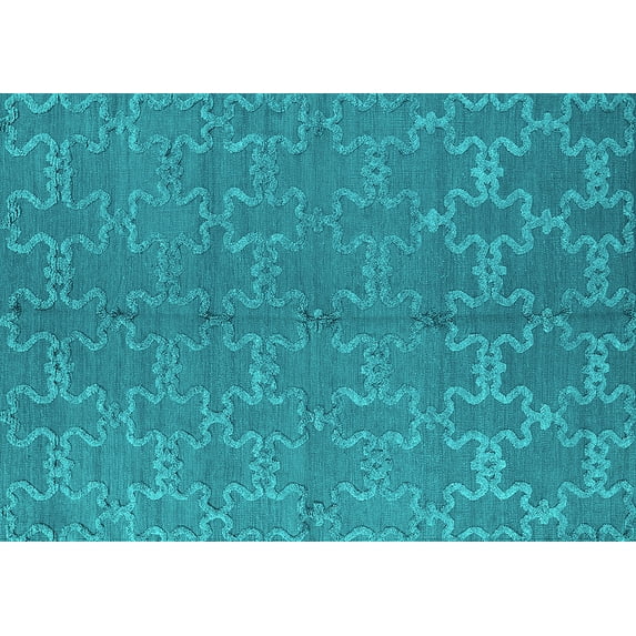 Ahgly Company Machine Washable Indoor Rectangle Oriental Turquoise Blue Industrial Area Rugs, 2' x 3'