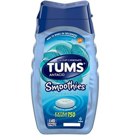4 Pack Tums Antacid Smoothies Peppermint Extra Strength 750mg Chewable 140 Each