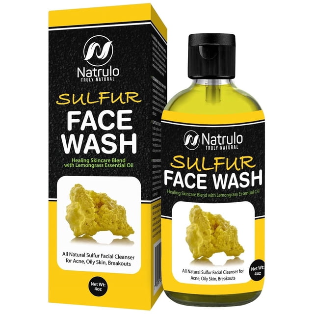 Lavado facial de azufre para el acné - Limpiador facial de azufre natural para brotes de piel grasa - Mezcla curativa para el cuidado de la piel con aceite esencial de hierba de limón - Jabón limpia