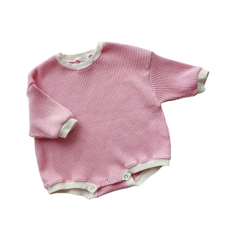 Glisme 0-3 Months Boys S Bodysuit O Neck Toddler Kids Child Baby Patchwork Color Block Long Sleeve Romper Bobysuit Outfits Jumpsuit Basic Clothes Light Pink