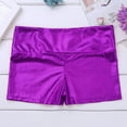 thumbnail image 4 of MSemis Kids Girls Metallic Shiny Stretch High Waisted Athletic Booty Dance Shorts Purple 8, 4 of 6