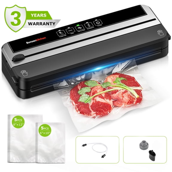 Bonsenkitchen Food Vacuum Sealer Machine, Built-In Cutter foodsaver with 10 Vacuum Bags