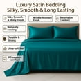 thumbnail image 4 of Amay Luxury Satin Silk Bed Sheet Set - 4 Piece Bedding Set with Fitted Sheet, Flat Sheet & 2 Pillowcases - Ultra Soft, Smooth, Wrinkle Resistant ( Alaska King, Teal), 4 of 6