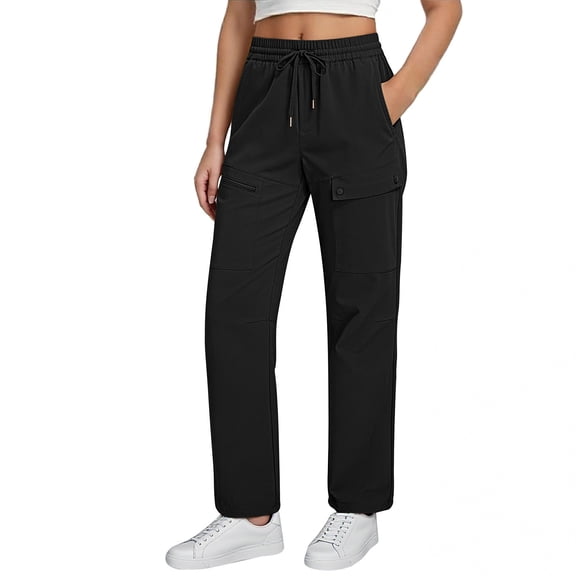 Roncen Women's Cargo Pants 2026 High Waisted Elastic Waist Casual Work Trousers Long Straight Leg Pants with Pockets