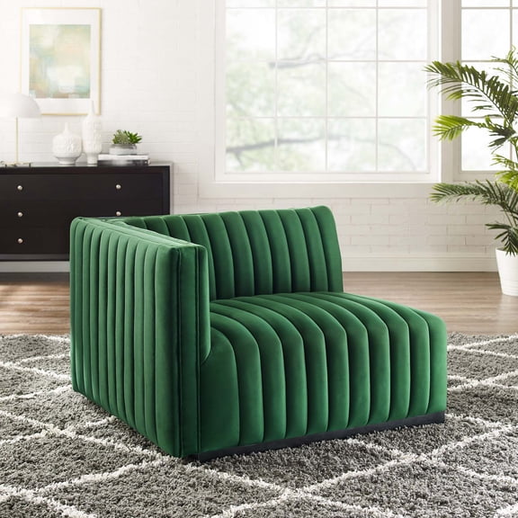 Modway Conjure Channel Tufted Performance Velvet Left-Arm Chair in Black Emerald