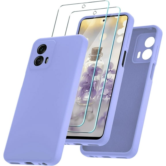 for Motorola Moto G 5G 2023 Case, Silicone Phone Case with 2 Screen Protector, Soft Anti-Scratch Microfiber Lining, Full Body Shockproof Slim Cover, Lavender Purple