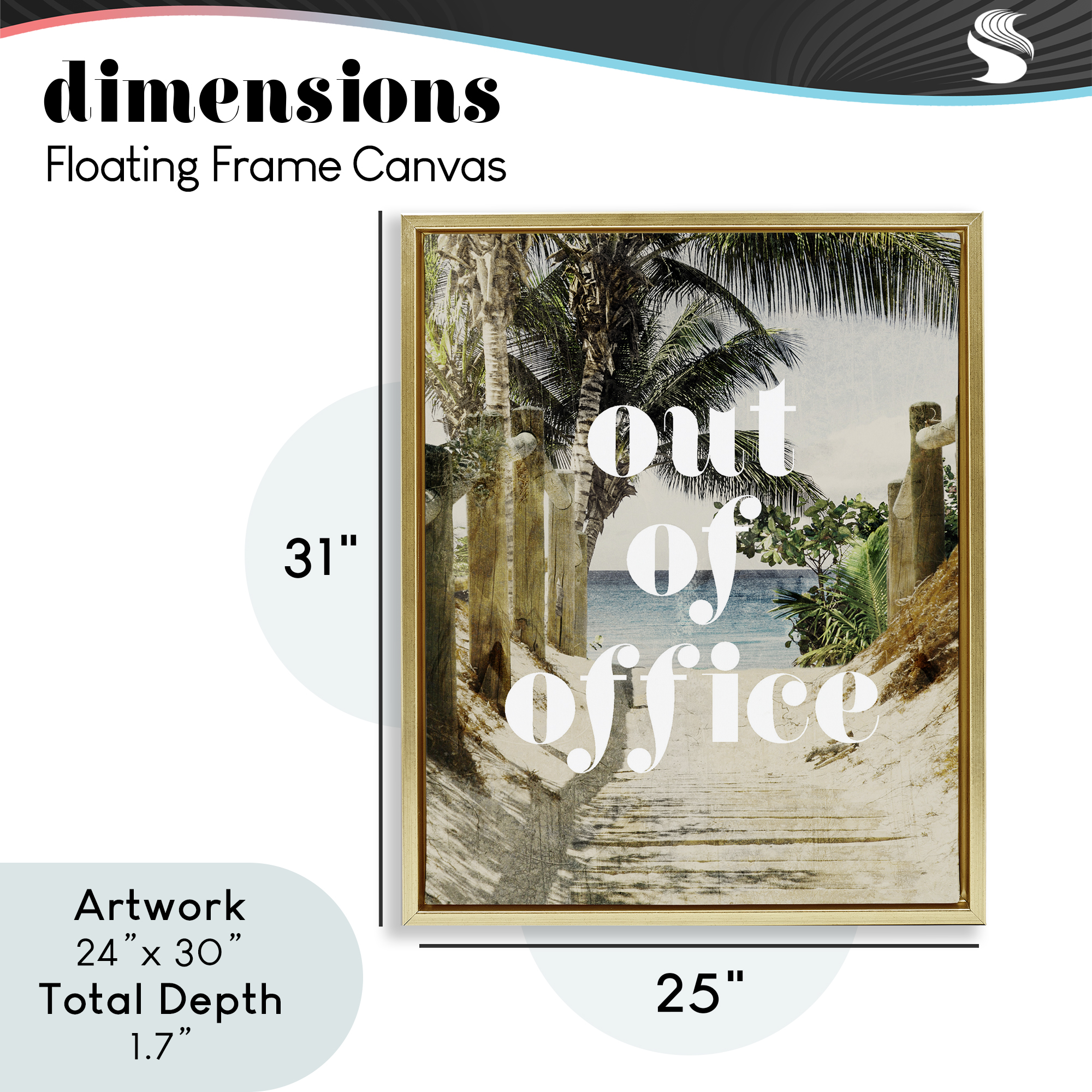 Out of Office Beach Path Gold Framed Floater Canvas Wall Art, design by Lil' Rue