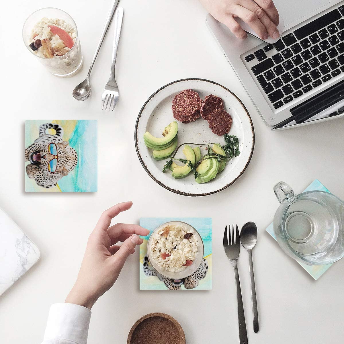 ZHANZZK Sunglasses Leopard Holiday Beach Set of 8 Coaster for Drinks, Absorbent Ceramic Stone