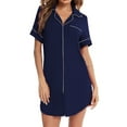 thumbnail image 3 of Elainilye Fashion Womens Pajama Dress Summer Buckle Loose Casual Nightdress Shirt Collar Nightdress PJs,Blue, 3 of 7