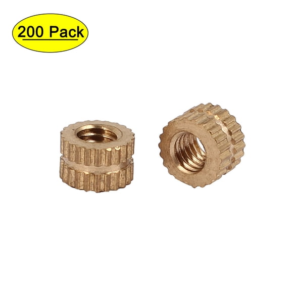 M4 x 4mm Brass Cylinder Injection Molding Knurled Insert Embedded Nuts 200PCS