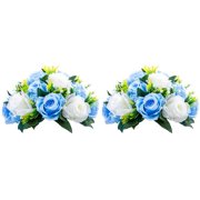 Pcs of 2 Fake Flower Ball Arrangement Bouquet,15 Heads Plastic Roses with Base, Suitable for Our Store's Wedding Centerpiece Flower Rack for Parties Valentine's Day Home Décor (Blue & White)