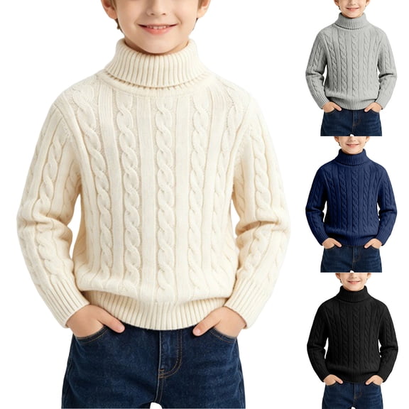 Little Boys Turtleneck Cable Chunky Knit Sweaters 12M-11Y Kids Soft Warm High Collar Pullover Sweater