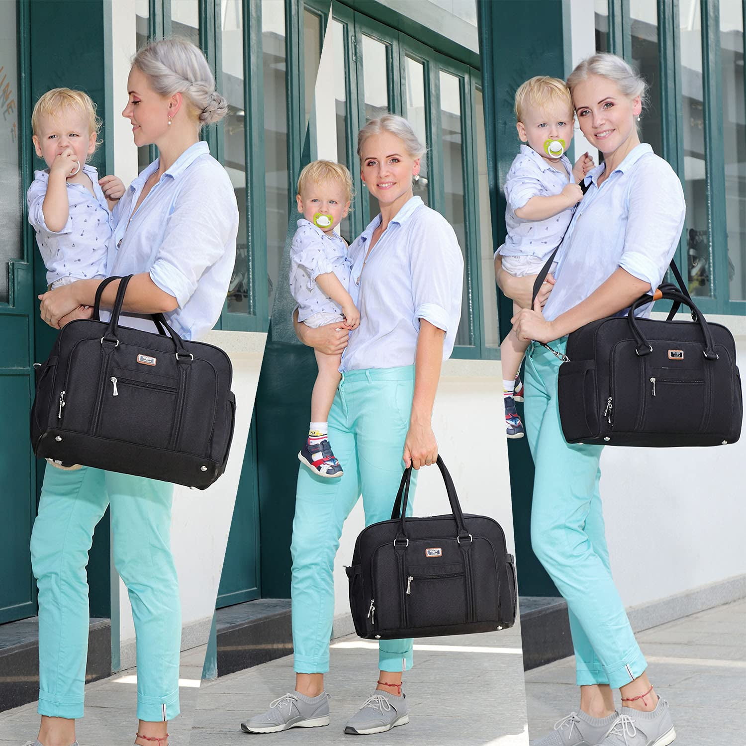 WELAVILA Large Convertible Diaper Bag Tote - 14 Pockets, Insulated Pockets, Changing Pad, Stroller & Luggage Straps (Grey)