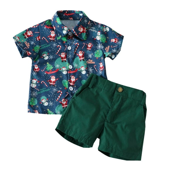 Otqutp Fashion Clothing Sets for Baby Toddler Boys Christmas Short Sleeve Cute Santa Prints T Shirt Tops Shorts Child Gentleman Outfits for 1-5 Years(Green,2-3 Years)