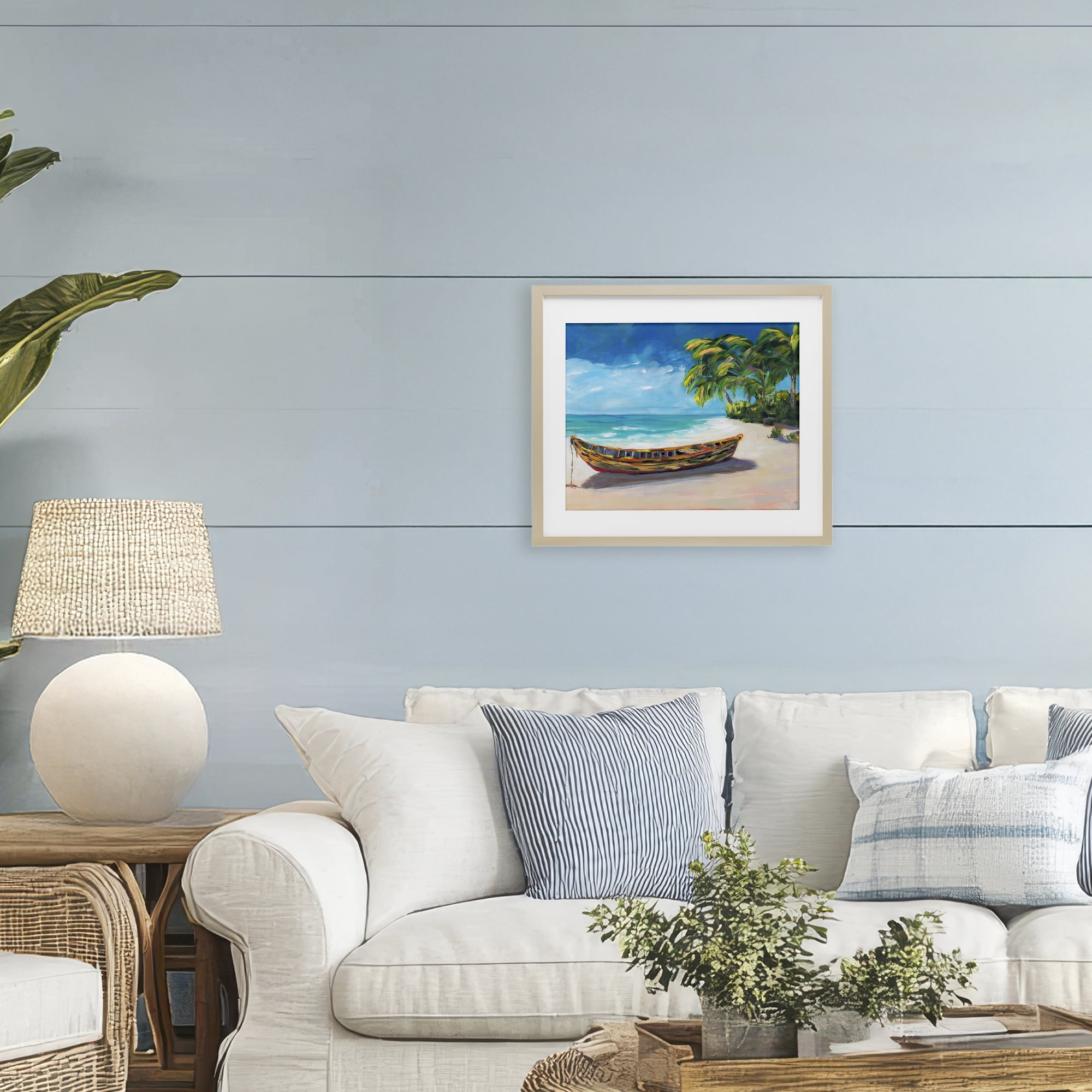 Stupell Industries Boat on Lost Island Birch Framed Print Under Glass, design by Julie DeRice