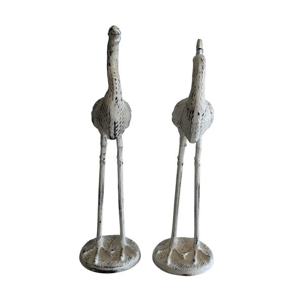 Pair of Aluminum Crane with White Patina Finish 10" x 12" x 23"H