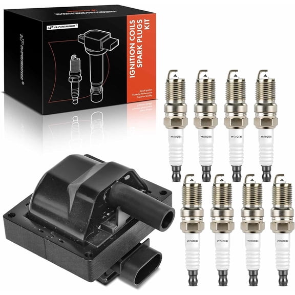 A-Premium 1x Ignition Coil Pack and 8x Iridium Spark Plugs Compatible with Chevrolet Impala Tahoe Camaro Express Corvette P30 & GMC Yukon & Cadillac Escalade & Buick Roadmaster & Pontiac Firebird