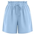 thumbnail image 4 of Shorts Women with Pockets Women's Wide Leg Shorts Fashion Comfy Drawstring Elastic Waist Loose Shorts Lightweight Faux Linen Shorts with Pockets ,Light Blue,M, 4 of 5