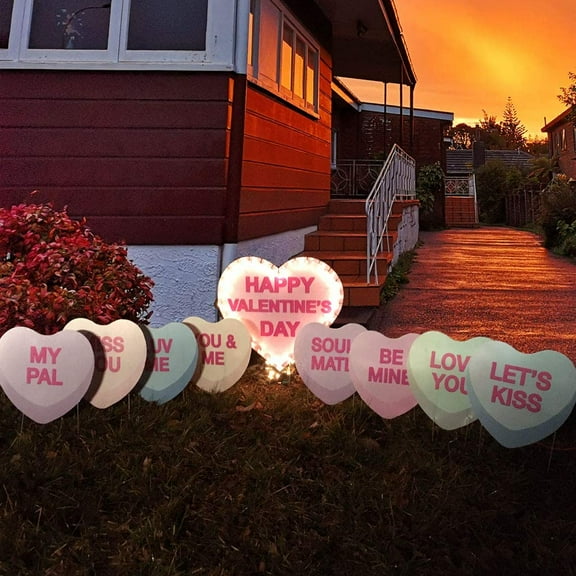 Lighted Candy Hearts Valentine's Day Decorations , Valentine's Day Yard Signs, 9 Piece Set (13416)