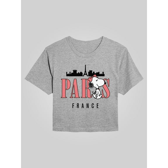 Peanuts - Belle Paris France - Juniors Cropped Graphic T-Shirt