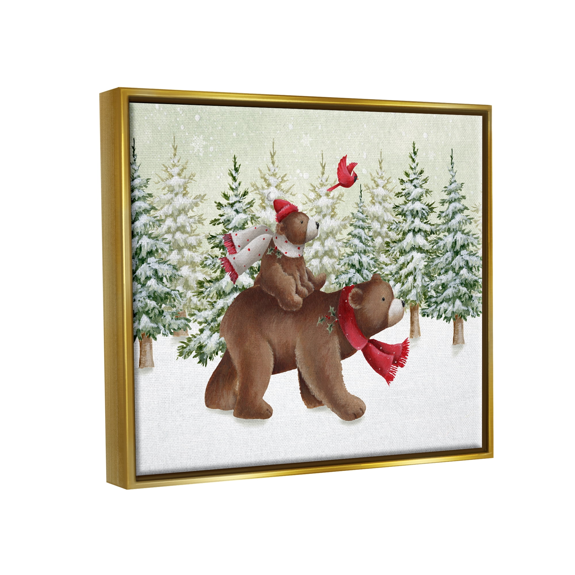 Stupell Industries Bears in Snowy Scene Animals & Insects Painting Gold Floater Framed Canvas Art Print Wall Art, 21 x 17