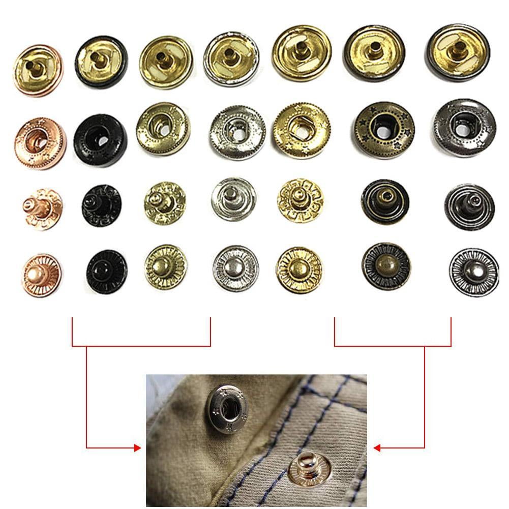 RuiLing 120 Sets 10mm Metal Snap Fasteners Press Stud Rounded Sewing Rivet Buttons Clothing Leather Craft DIY Poppers Silver