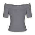 thumbnail image 6 of BLVB Womens Casual 2 Piece Outfits Long/Short Sleeve off Shoulder Crop Tops with Low Rise Flare Pants Workout Yoga Tracksuits, 6 of 7