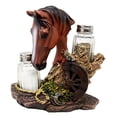 thumbnail image 2 of Ebros Chestnut Horse by Wagon Wheel Salt Pepper Shakers Holder Set 6.25" H, 2 of 7