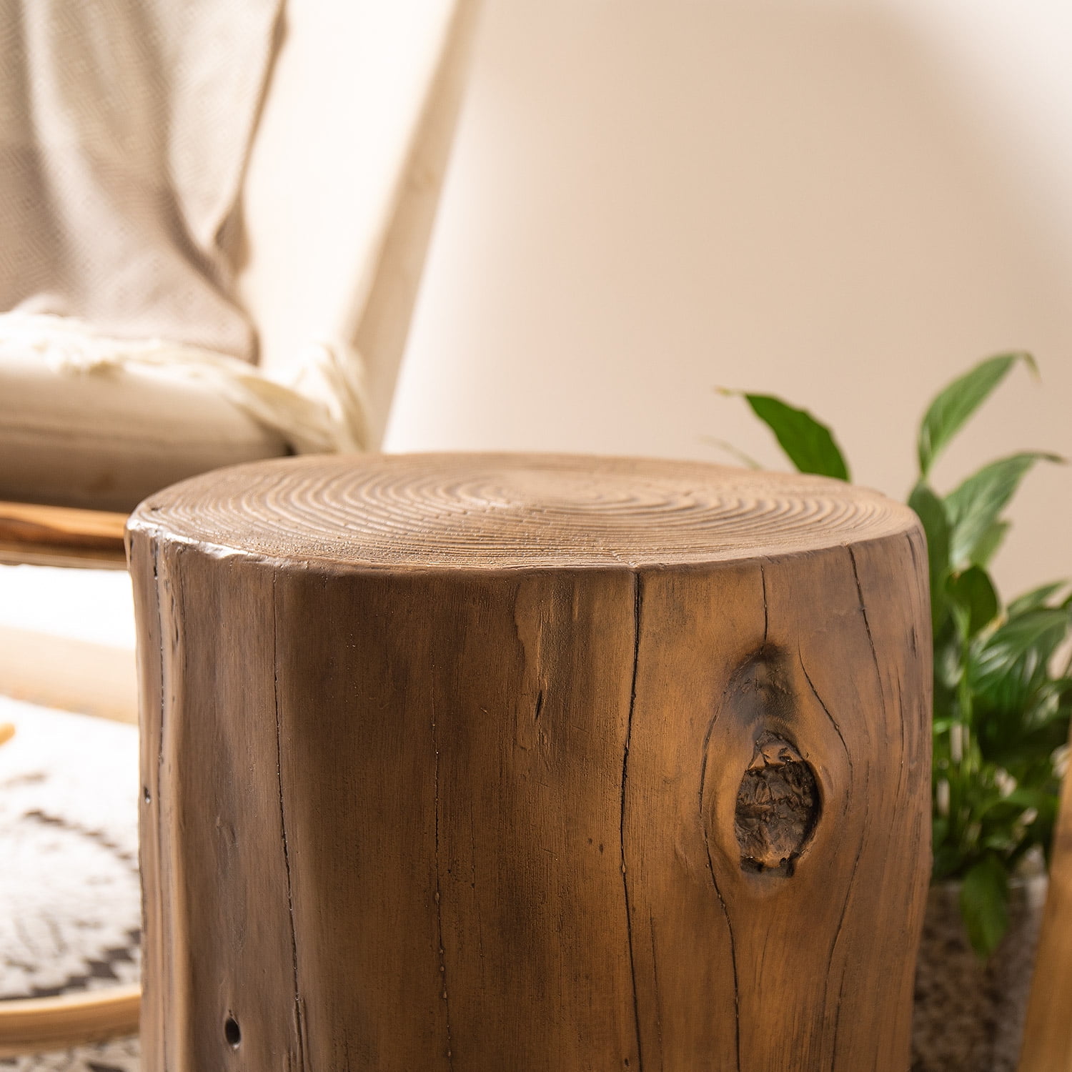VENTOPYR 2PCS Faux Wood Tree-Trunk Hand-Painted Dark Brown End Table