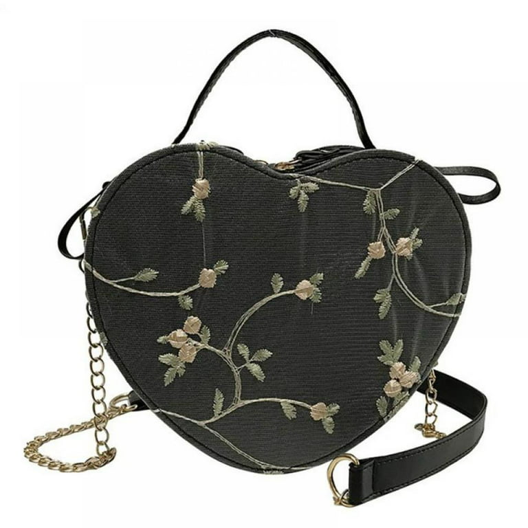 Heart Embroidered Crossbody Bag Pu Leather