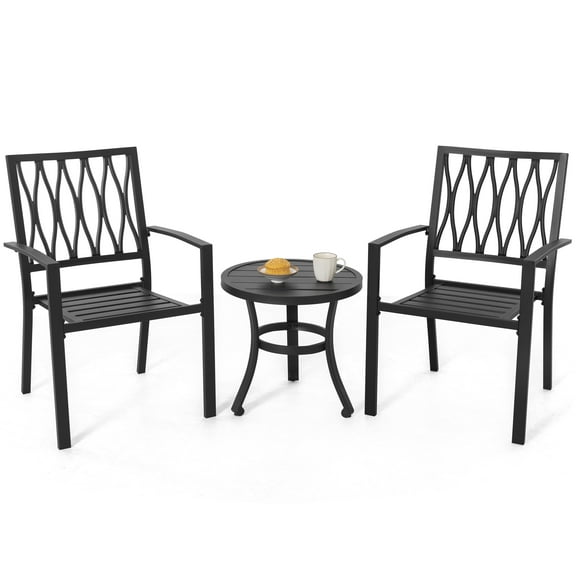 Nuu Garden Outdoor 3-Piece Patio Bistro Set, 2 Bistro Chairs and 20 Inch Round Bistro Table, Powder-Coated Finish and Iron Frame, for Outdoor and Indoor Space, Patio, Black