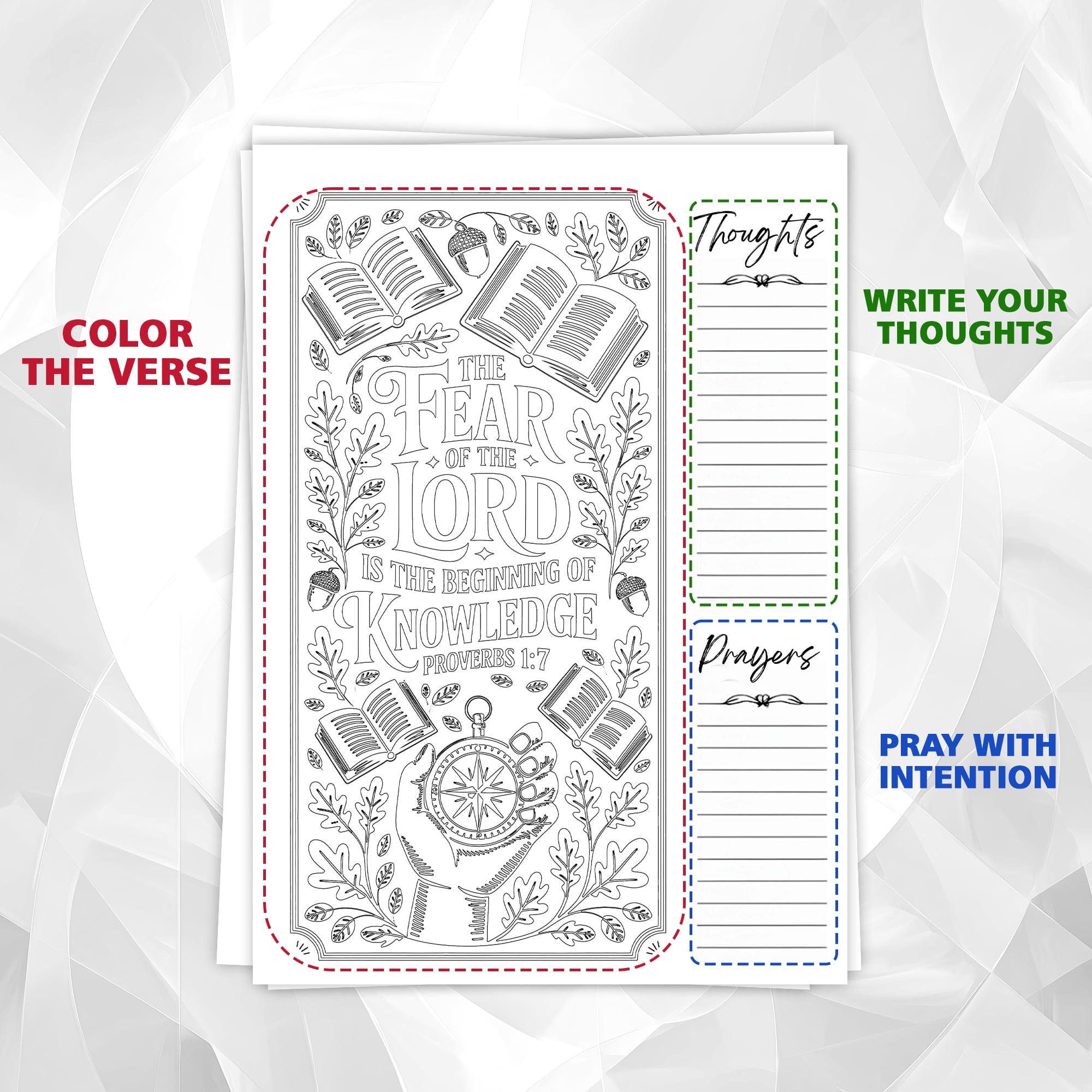 Proverbs Monochrome Coloring Book for Adults, 30 Minimalist Scripture Art Pages with Reflection & Prayer Space, Spiral Bound, A4 or A5 Softcover or Wood Cover