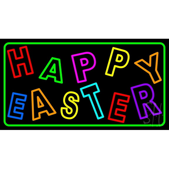 Purple Happy Easter 2 LED Neon Sign 13 x 24 - inches, Clear Edge Cut Acrylic Backing, with Dimmer - Bright and Premium built indoor LED Neon Sign for special occasion decor.