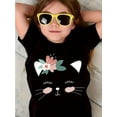 thumbnail image 1 of Camiseta de manga corta con estampado floral y gato para niños, 100 % algodón, cuello redondo, ideal para primavera/verano, ropa informal y divertida para exteriores | Moda juvenil | Camiseta de punt, 1 of 6