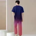 thumbnail image 5 of Men's 2-Piece Work Uniform Set, Short Sleeve V-Neck Gradient Print Top with Chest Pocket and Elastic Waist Pants, For Medical Nursing Scrubs,Dark Purple,XL, 5 of 7