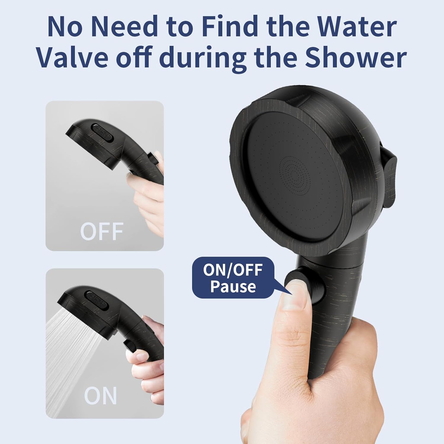High Pressure Shower Head with Pause Button, 3 Spray Modes Shower Head for RV Camper, Water Saving On Off Shower, Handheld Shower Head with Hose and Holder (Oil-Rubbed Bronze)