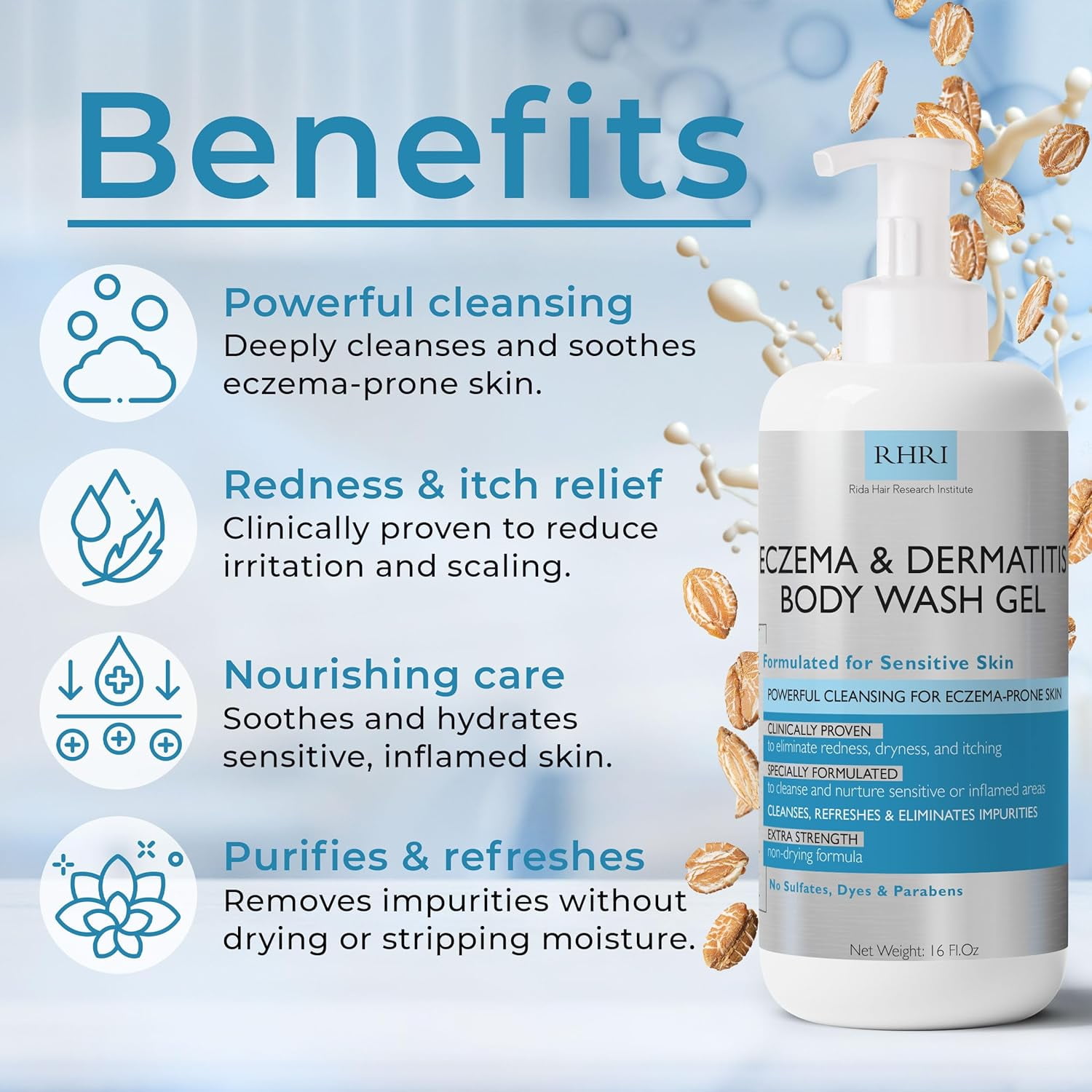 Eczema Body Wash | Sensitive Skin Wash Gel | Soothing Cleanser for Eczema Prone Skin | Reduces Dryness & Itching