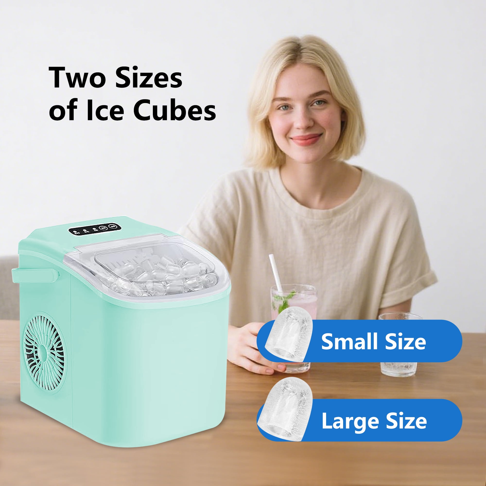 HUMSURE Countertop Ice Maker Machine with Handle, 26lbs  Per Day, 9 Ice Cubes Ready in 7 Mins, Self-Cleaning Portable Ice Maker with Basket and Scoop, for Home/Party/Kitchen/Camping/RV(Green)